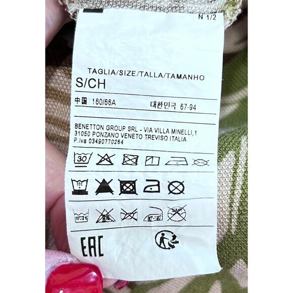 United Colors of Benetton Green Beige Leaf Print Wide Leg Ankle Pants - Picture 7 of 8